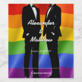 Eleganter, moderner Gay Men Wedding Rainbow Weinetikett (Einzelnes Label)