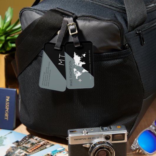 Eleganter moderner geometrischer Grau Gepäckanhänger (Vorderseite & Rückseite)