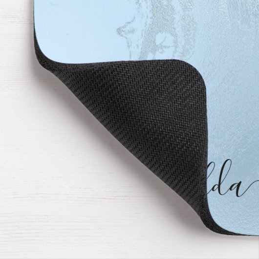 Eleganter, moderner Glitzer aus Babyblau-Marmor Mousepad (Ecke)