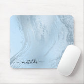 Eleganter, moderner Glitzer aus Babyblau-Marmor Mousepad (Mit Mouse)