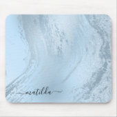 Eleganter, moderner Glitzer aus Babyblau-Marmor Mousepad (Vorne)