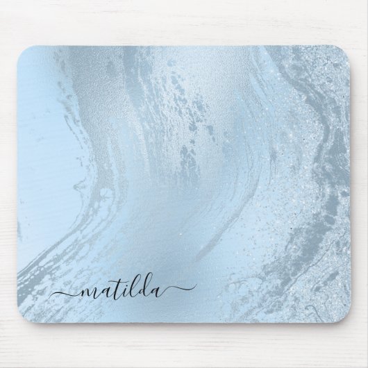 Eleganter, moderner Glitzer aus Babyblau-Marmor Mousepad (Vorne)