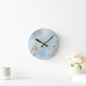 Eleganter, moderner Glitzer aus Gold und hellblaue Runde Wanduhr (Zuhause)