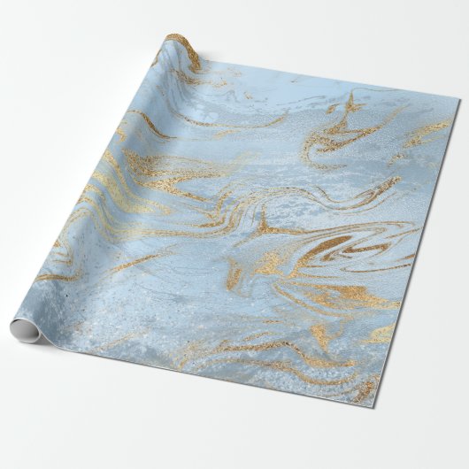 Eleganter moderner Glitzer aus Gold und hellblauem Geschenkpapier (Ungerollt)
