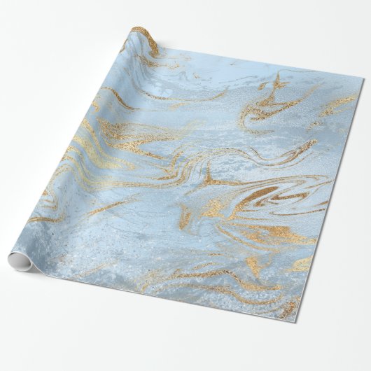 Eleganter moderner Glitzer aus Gold und hellblauem Geschenkpapier (Ungerollt)