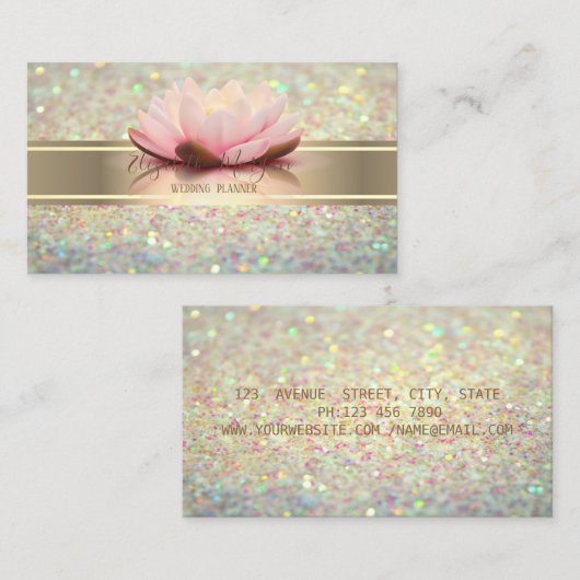 Eleganter Moderner Glitzer Bokeh,Goldstreifen Lotu Visitenkarte (Vorne/Hinten)