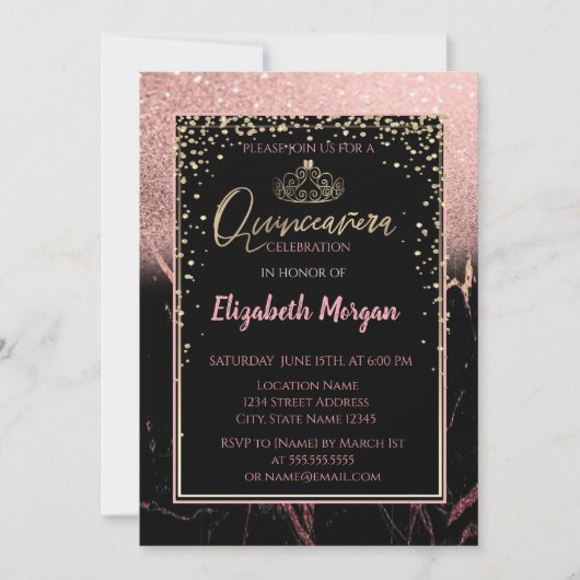 Eleganter moderner Glitzer Gold Tiara, Marmor Einladung (Vorderseite)