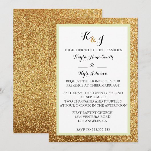 Eleganter, moderner Glitzer Hochzeit Einladung (Vorne/Hinten)