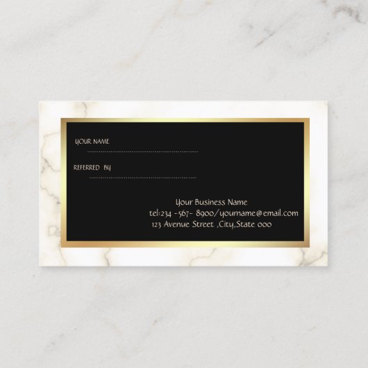Eleganter moderner Glitzer-Rahmen, Marmorverweiska Empfehlungskarte (Rückseite)