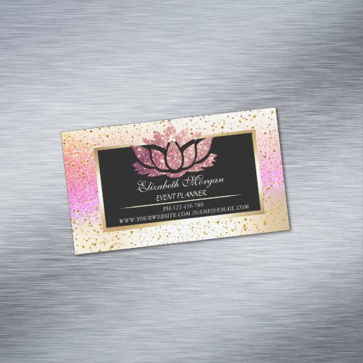 Eleganter moderner Gold Confetti, Bokeh Frame Lotu Magnetische Visitenkarte (Beispiel)