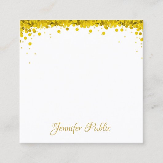 Eleganter moderner Gold Confetti Handschrift Text Quadratische Visitenkarte (Vorderseite)