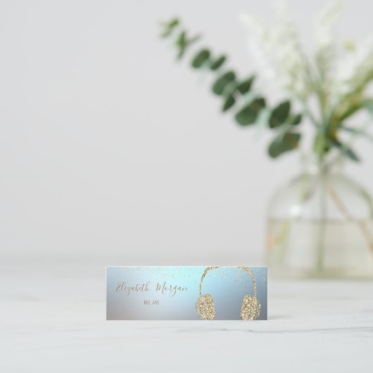 Eleganter moderner Gold Glitzer Headphone DJ, Conf Mini Visitenkarte (Stehend Vorderseite)