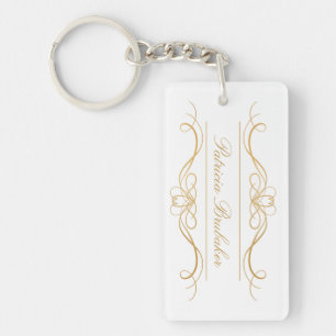 Eleganter, moderner Gold- und White-Script-Name Schlüsselanhänger