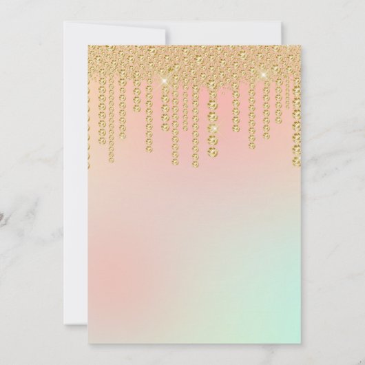 Eleganter moderner Golddiamant-Tropfen 16 . Geburt Einladung (Rückseite)