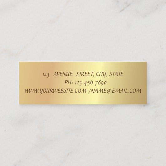 Eleganter moderner Goldener Glitzer Pinselstriche Mini Visitenkarte (Rückseite)