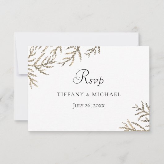 Eleganter moderner Goldener Leaf Wedding RSVP (Vorderseite)