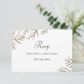 Eleganter moderner Goldener Leaf Wedding RSVP (Stehend Vorderseite)