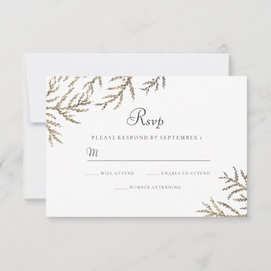 Eleganter moderner Goldener Leaf Wedding RSVP (Rückseite)
