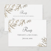 Eleganter moderner Goldener Leaf Wedding RSVP Karte (Vorne/Hinten)