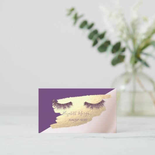 Eleganter, moderner, goldener Pinselstrich, Lashes Visitenkarte (Stehend Vorderseite)