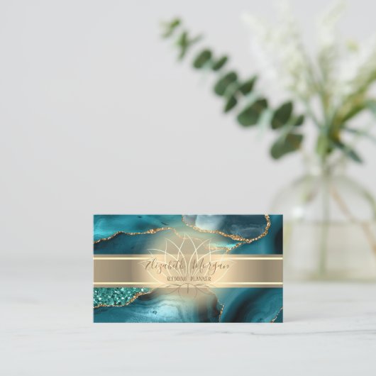 Eleganter moderner, goldener Streifen, Lotus Emera Visitenkarte (Stehend Vorderseite)