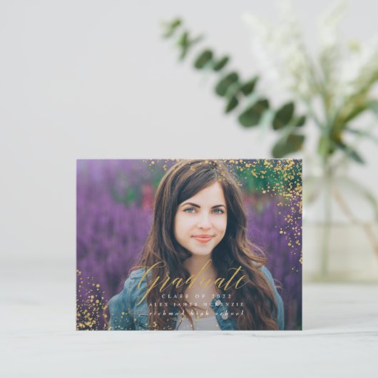 Eleganter, moderner, goldfarbener, abstrakt gespre ankündigungspostkarte (Stehend Vorderseite)