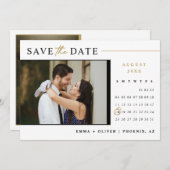 Eleganter moderner Goldkalender - QR-Code Save the Einladung (Vorne/Hinten)