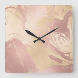 Eleganter, moderner Goldmarmor aus Kupferglas-Rose Quadratische Wanduhr
