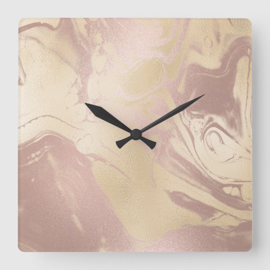 Eleganter, moderner Goldmarmor aus Kupferglas-Rose Quadratische Wanduhr (Vorderseite)