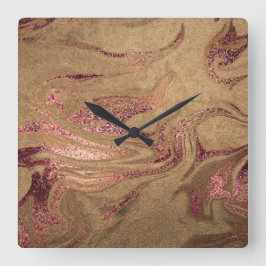 Eleganter, moderner Goldmarmor aus Kupferglas-Rose Quadratische Wanduhr