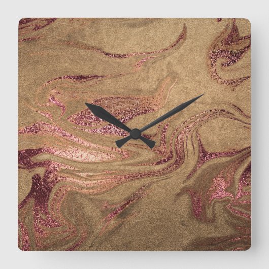 Eleganter, moderner Goldmarmor aus Kupferglas-Rose Quadratische Wanduhr (Vorderseite)