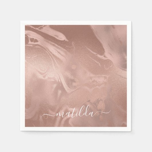 Eleganter, moderner Goldmarmor aus Kupferglas-Rose Serviette (Vorderseite)