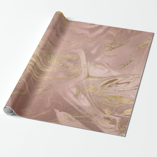 Eleganter moderner Goldmarmor- und Rose-Look Geschenkpapier (Ungerollt)