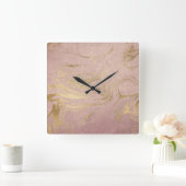 Eleganter moderner Goldmarmor- und Rose-Look Quadratische Wanduhr (Zuhause)