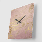 Eleganter moderner Goldmarmor- und Rose-Look Quadratische Wanduhr (Winkel)