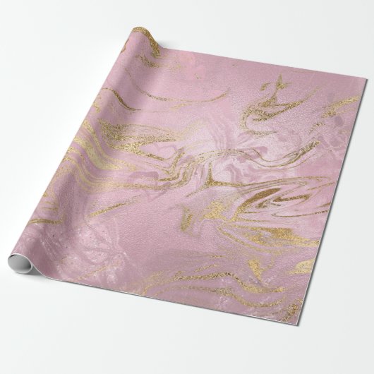 Eleganter, moderner Goldmarmor und Rose mit Glitze Geschenkpapier (Ungerollt)