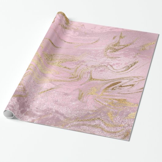 Eleganter, moderner Goldmarmor und Rose mit Glitze Geschenkpapier (Ungerollt)