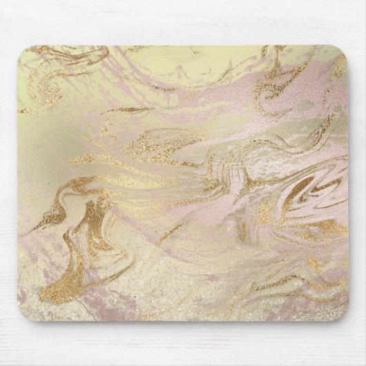 Eleganter, moderner Goldmarmor und Rose mit Glitze Mousepad (Vorne)