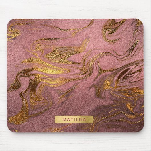Eleganter, moderner Goldmarmor und Rose Mousepad (Vorne)
