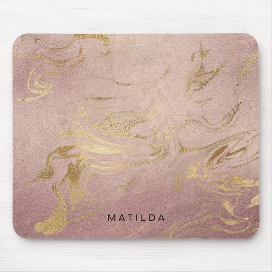 Eleganter, moderner Goldmarmor und Rose Mousepad (Vorne)