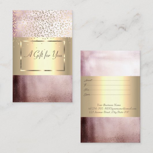 Eleganter moderner Goldrahmen, Confetti Rose Gold Rabattkarte (Vorne/Hinten)