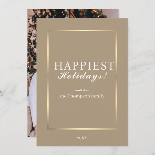 Eleganter moderner Goldrahmen glücklichste Ferien Feiertagskarte (Vorne/Hinten)