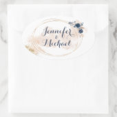 Eleganter moderner Goldrahmen Peach Blue Floral Ovaler Aufkleber (Tasche)