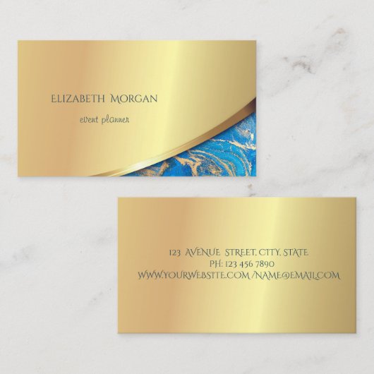 Eleganter, moderner Goldstreifen, blauer Marmor Visitenkarte (Vorne/Hinten)