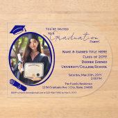 Eleganter, moderner Grad Foto Abschluss, Navy Blue Acryleinladungen (Vorderseite)