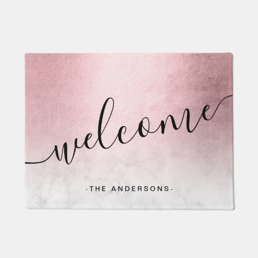 Eleganter, moderner Gradient Rose, weißer Marmor Fußmatte (Vorderseite)