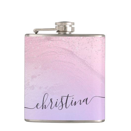 Eleganter moderner Gradienten Rose Gold Glitzer li Flachmann (Vorderseite)