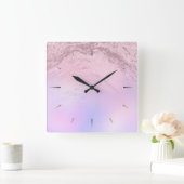 Eleganter moderner Gradienten Rose Gold Glitzer li Quadratische Wanduhr (Zuhause)