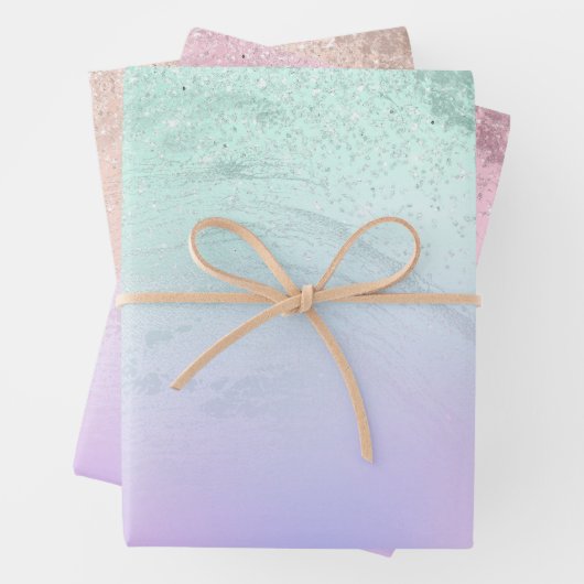 Eleganter moderner Gradientenmarmor-Glitzer Geschenkpapier Set (Beispiel)