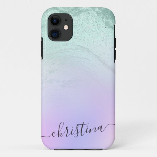 Eleganter moderner Gradientenminzgrün Glitzer lila Case-Mate iPhone Hülle (Rückseite)